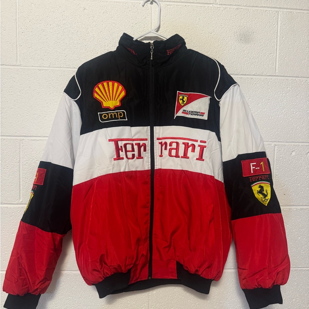 Black and Red Racer Jacket with Yellow Tag